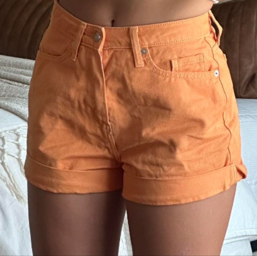 High-Rise Orange Denim Shorts